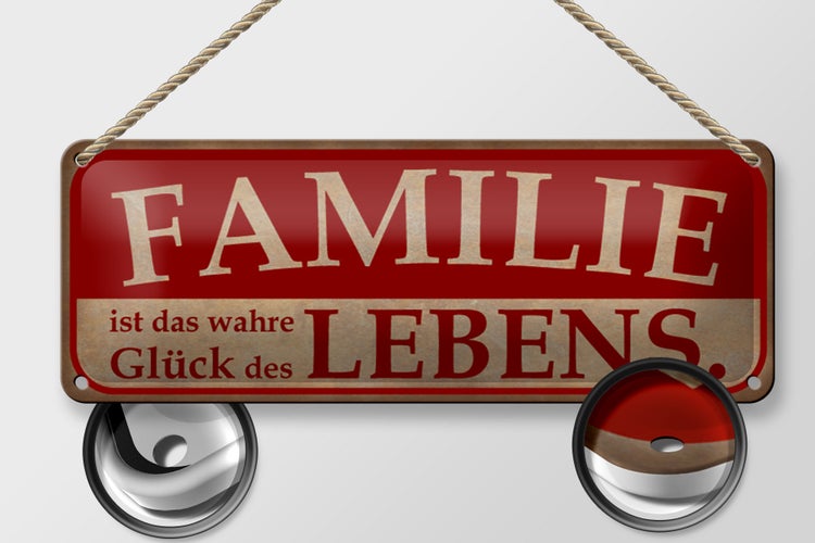 Blechschild Spruch 27x10cm Familie wahres Glück des Lebens Dekoration