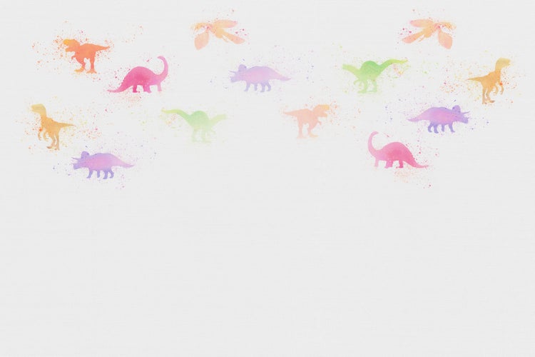 Wandtapete für Kinderzimmer mit bunten Dinosaurier Silhouetten im Aquarell Stil