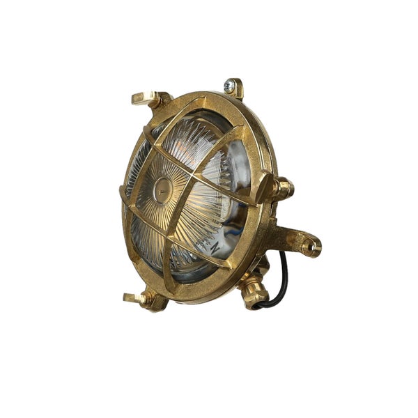 Runde Messing Wandleuchte mit Schutzgitter