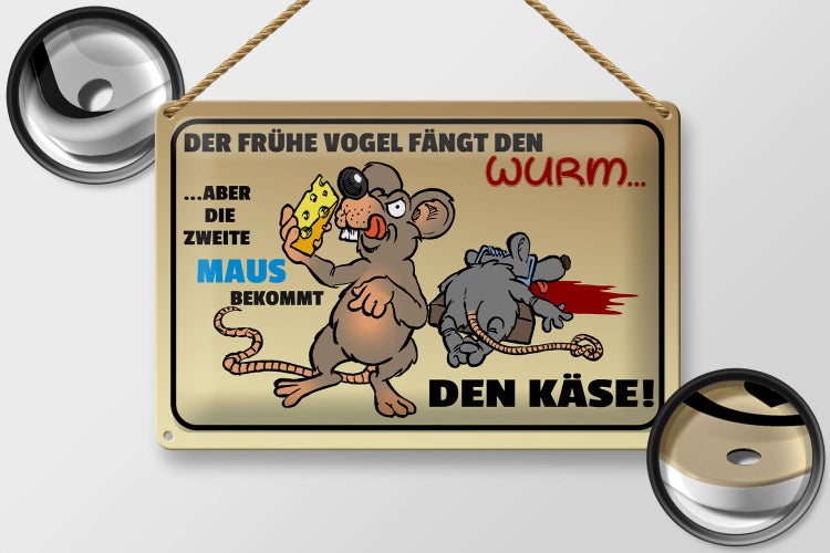Blechschild Spruch 30x20cm der frühe Vogel fängt den Wurm