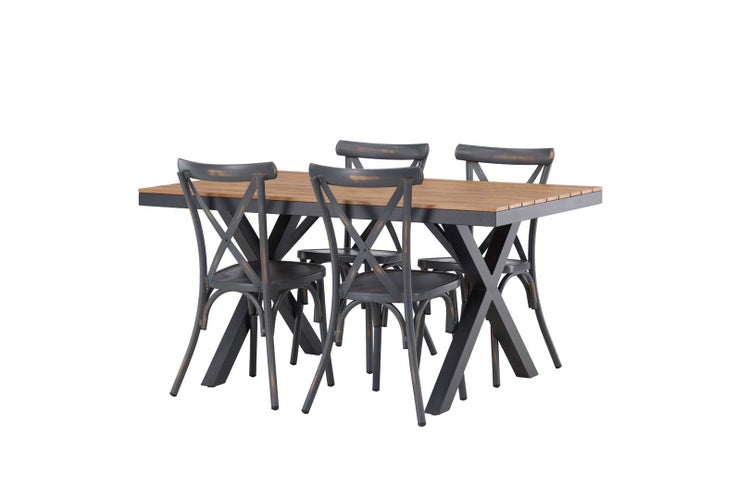 Garcia Gartenset Tisch 90x150cm natur, 4 Stühle Peking dunkel grau. 90 X 150 X 74 cm