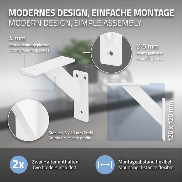 ML-Design 4 Stück Regalhalterung 120x120 mm, Weiß, Aluminium, Schwebende Regalhalterungen, Regalwinkel, Wandhalterung für Regalbrett, Regalträger für Wandmontage, Wandregal Wandkonsole Regalstütze
