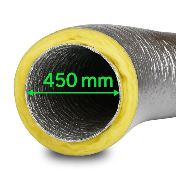 Isoflexrohr 450mm – 1 Meter isolierter Abluftschlauch für Klimageräte, Growboxen & mehr – 4-Schicht Isolierung, Hohe Schalldämpfung, Feuergeschützt & Extra Stabil