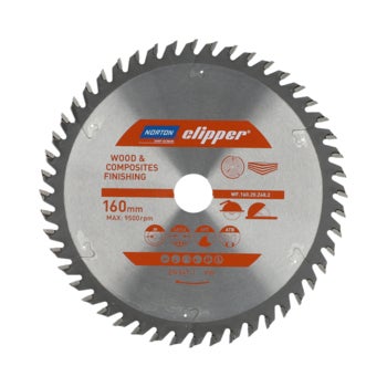Norton Clipper Kreissägeblatt für Holz und Verbundwerkstoffe mit einem Durchmesser von 160 Millimetern und maximal 9500 Umdrehungen pro Minute