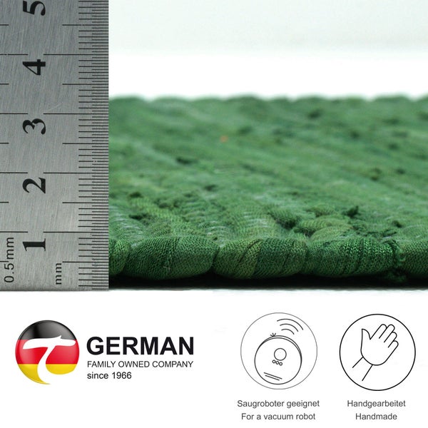 Handgewebter Fleckerlteppich aus Baumwolle Chindi Dunkelgrün 120x180 cm