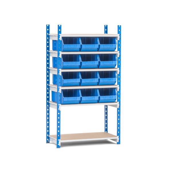 PROREGAL Fachbodenregal MAXIMUS mit 32x Sichtlagerboxen à 31,5L Fachlast 152kg Grundregal HxBxT 200x125x50cm 8 Ebenen Lichtblau/Lichtgrau