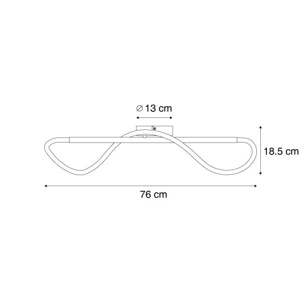 Abbildung einer Deckenleuchte mit den Maßen 76 cm Länge, 18,5 cm Höhe und einem Durchmesser von 13 cm.
