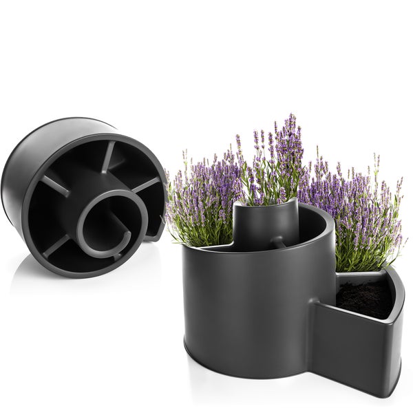 Mehrstöckiger Pflanztopf mit Lavendel und Blumenerde
