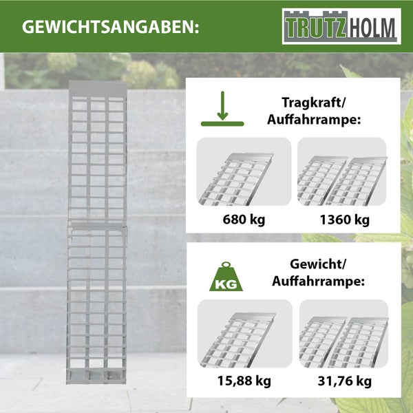 TRUTZHOLM 1 x Auffahrrampe 230 cm Traglast 680 kg Alu klappbar grau Riffelstab Rampe Verladerampe