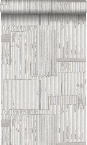 Origin Wallcoverings Tapete industrielle Wellplatten aus Metall 3D Crême-Weiß - 53 cm x 10,05 m - 347619