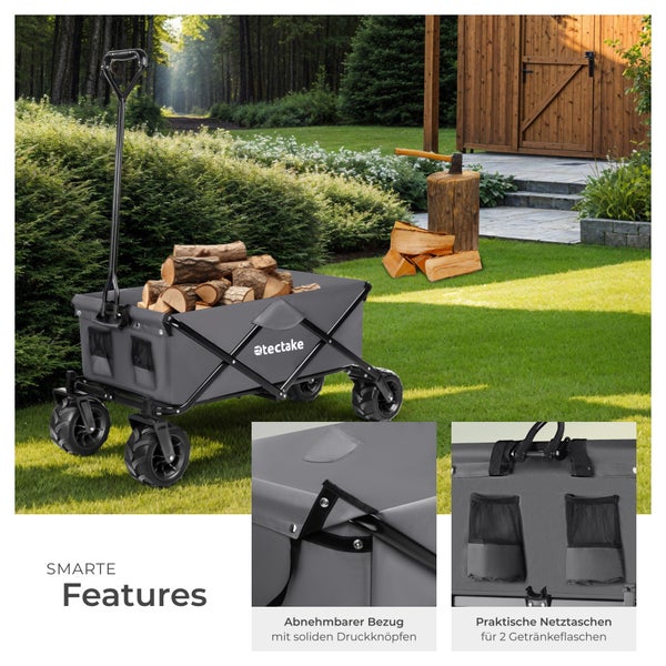 Bollerwagen tectake Heidrun inklusive Tragetasche, Belastbarkeit 80 kg faltbar grau