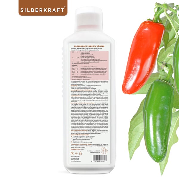 SILBERKRAFT Paprika Dünger – Für starke Pflanzen – NPK Flüssigdünger – 1 Liter