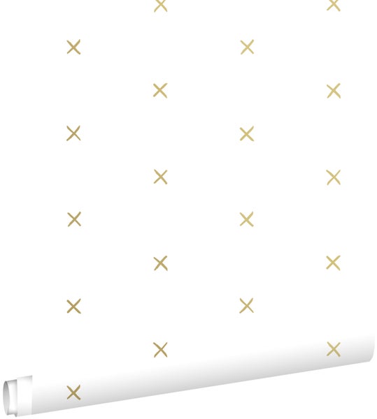 ESTAhome Tapete grafisches Motiv Weiß und Gold - 0,53 x 10,05 m - 139129