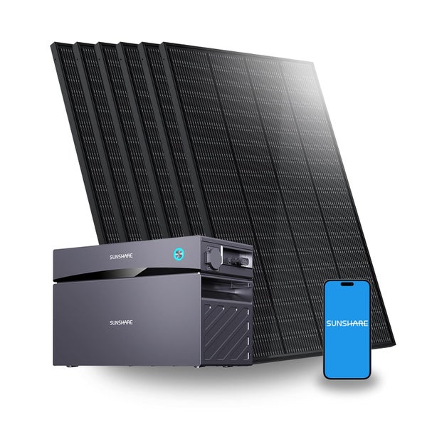 Sunshare Solaranlage mit Batterie und Smartphone