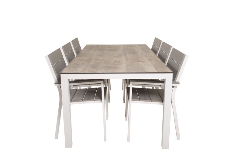 Llama Gartenset Tisch 100x205cm und 6 Stühle Levels weiß, grau, cremefarben. 100 X 205 X 75 cm