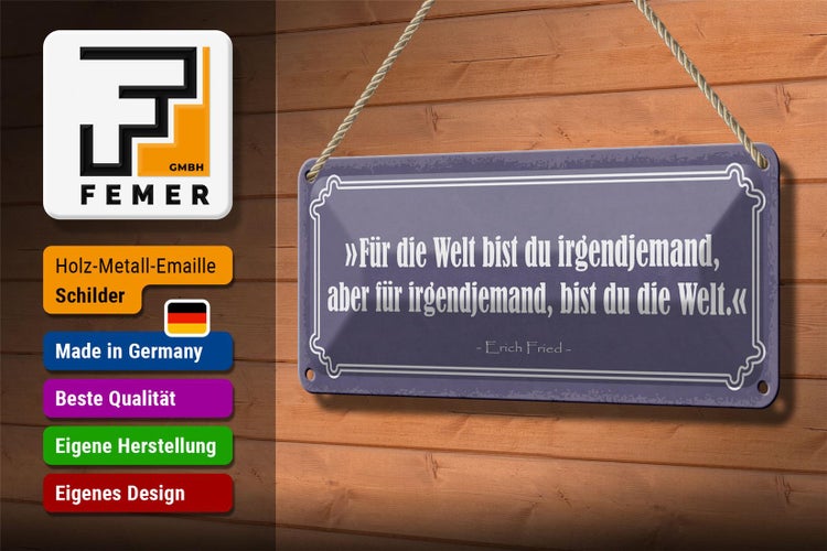 Blechschild Spruch 27x10cm für Welt bist du irgendjemand Dekoration