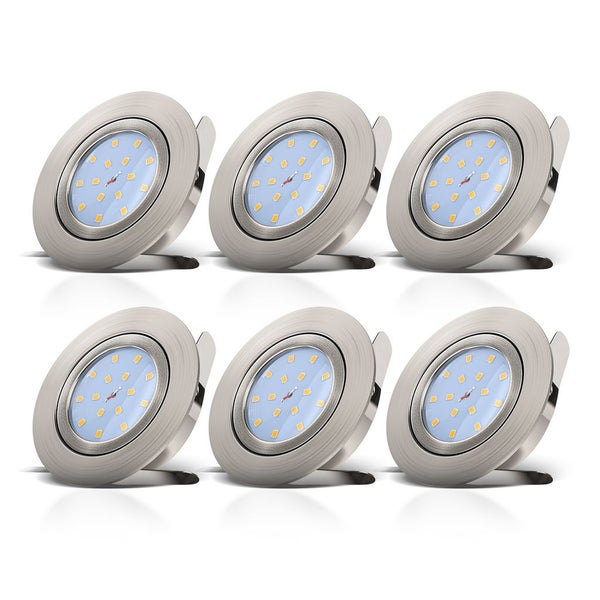 Einbauspot 6er Set 68mm Lochmaß - 230V, 5,5W, 470lm, LED, dimmbar, warmweiß, matt-nickel