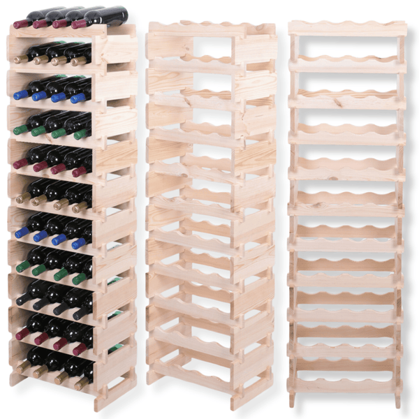 Weinregal VINOTECA FLEX PRO HxBxT 149x46x28cm 44 Flaschen auf 11 Ebenen Massives Kiefernholz Natur unbehandelt