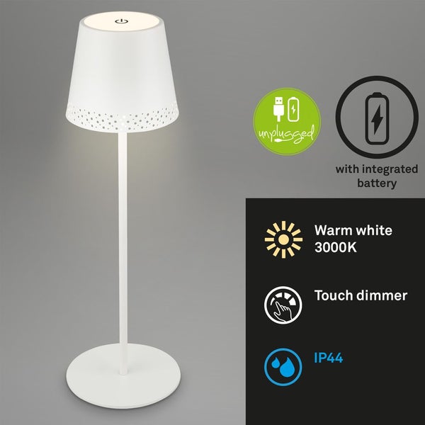 LED Akku-Tischleuchte Tischlampe höhenverstellbar IP44 weiß RGB innen außen
