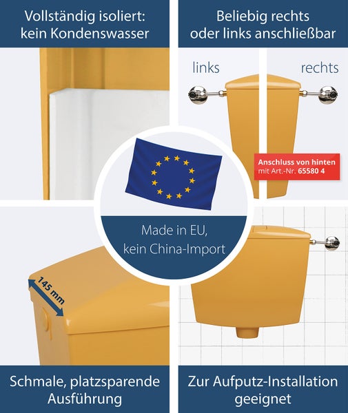 Sanitop-Wingenroth Spülkasten Karat | Tiefspülkasten mit Zwei-Mengen-Technik | 3,5 oder 6 - 9 l | Geräuscharm und vollisoliert | Variabler Anschluss | Curry | 21061 4
