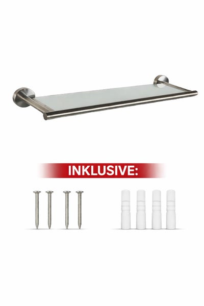 Glasablage für das Badezimmer mit Metallhalterung inklusive Schrauben und Dübeln.