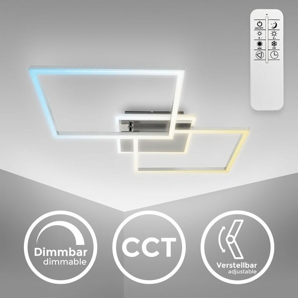 Deckenlampe 50x38,8 cm - 40W, 4200lm, LED, dimmbar, Fernbedienung, CCT, silberfarbig