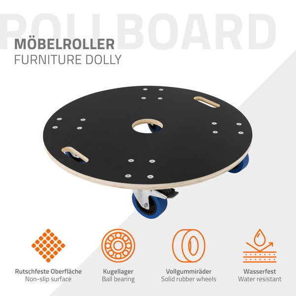 ECD Germany Transportroller rund Ø67x14,5 cm mit Siebdruckplatte und 2 gebremsten Rollen, 800kg Tragkraft, Rollbrett Möbelroller, Transporthilfe für Umzug Möbel-Transport, Rollwagen Roller Transporter