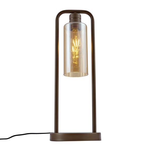 Tischleuchte mit Glaskolben und Metallgestell