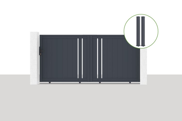 Schiebetor 3x1,4m GIONA + 2 EIFEL-Pfosten H.166cm Grau