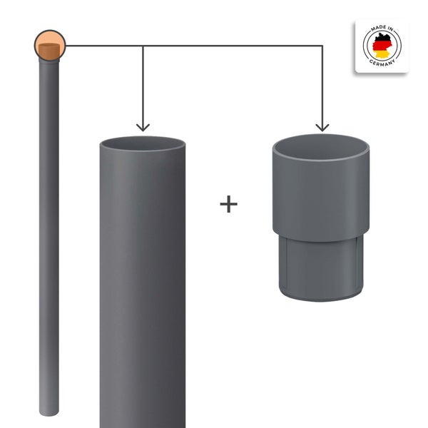Hochtemperatur-Abwasserrohr mit Steckmuffe aus Kunststoff, hergestellt in Deutschland.