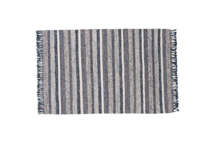 Agra Teppich 300x200 cm Wolle blau, grau. 200 X 300 X 1 cm