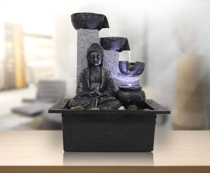 Zimmerbrunnen Tischbrunnen Dekobrunnen FoBuddha Pot mit LED 10782