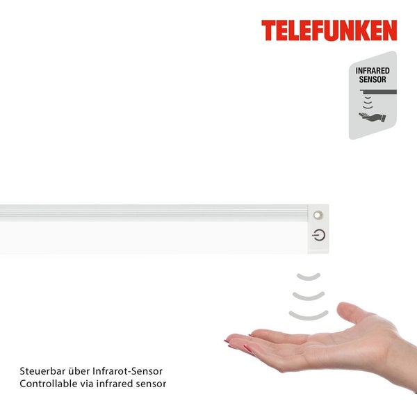 Telefunken Logo, LED Unterbauleuchte mit Infrarotsensor zur berührungslosen Steuerung.