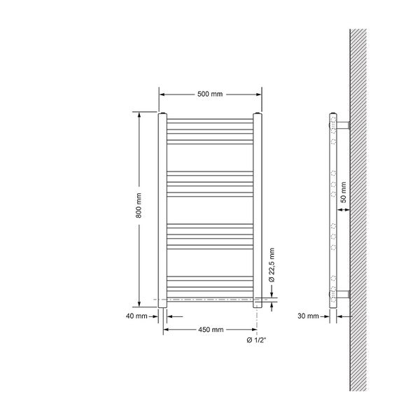 ECD Germany Badheizkörper Sahara - 500 x 800 mm - Anthrazit - gerade mit Seitenanschluss - Heizkörper Handtuchwärmer Handtuchtrockner