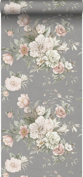Borastapeter Tapete Blumenstillleben Grau - 53 cm x 10.05 m - 660261