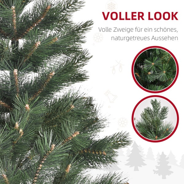 Detailaufnahme eines künstlichen Weihnachtsbaums mit dichten, naturgetreuen Kiefernzweigen und Nadeln.