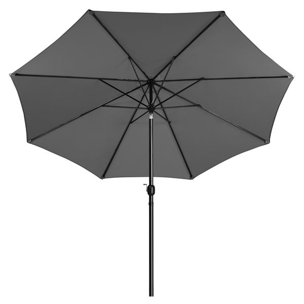 Grauer Sonnenschirm mit schwarzem Gestell