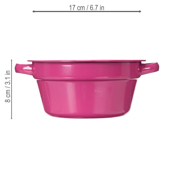Pinkfarbener Kochtopf mit den Maßen 17 cm Breite und 8 cm Höhe