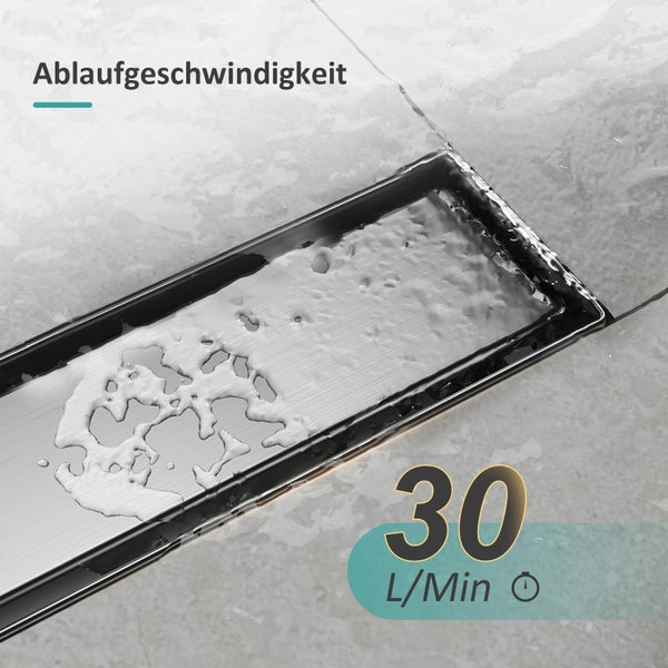 Ablaufgeschwindigkeit einer Duschrinne mit 30 Liter pro Minute