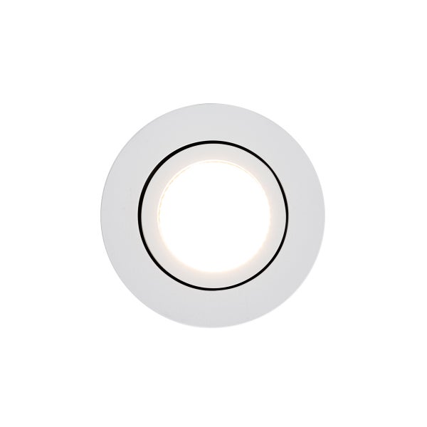 Runder LED-Einbaustrahler in Weiß mit warmweißem Licht.
