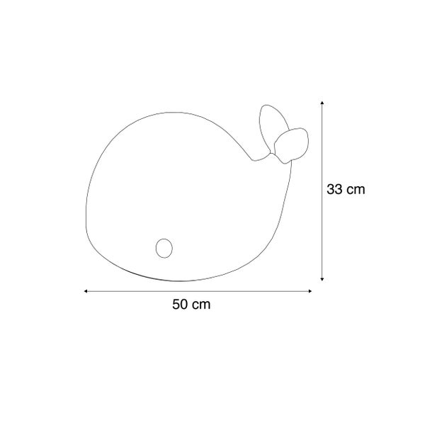 Zeichnung eines walähnlichen Objekts mit den Maßen 50 Zentimeter Breite und 33 Zentimeter Höhe.