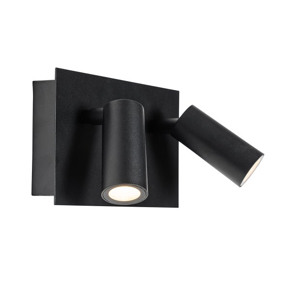 Wandstrahler 2-flammig aus Metall in Schwarz, verstellbare Spotköpfe, moderne Wandleuchte.