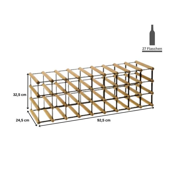 PROREGAL Modulares Weinregal Vinotega Mod Metal HxBxT 32,5 x 92,5 x 24,5 cm 9 x 3 Flaschen Massives Kiefernholz Braun Geölt