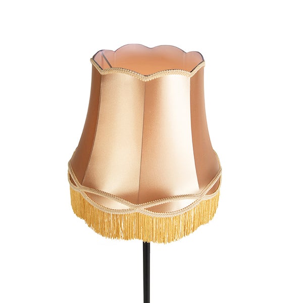 Klassischer Lampenschirm in Gold mit Wellenrand, Borte und Fransen.