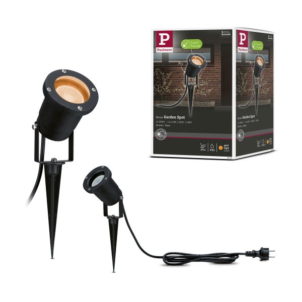 LED Gartenstrahler Goldlicht insektenfreundlich IP65 rund 92mm 2200K 4,3W 320lm 230V 38-38° Schwarz Metall