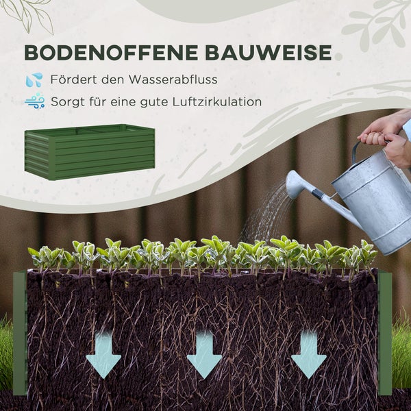 Outsunny Hochbeet aus Stahl, Pflanzbeet Frühbeet Gartenbeet Blumenkasten steckbar, Pflanzkasten Pflanzkübel 180x90x60cm für Garten Balkon Terrasse, Gemüsebeet für Blumen, Pflanzen, Obst