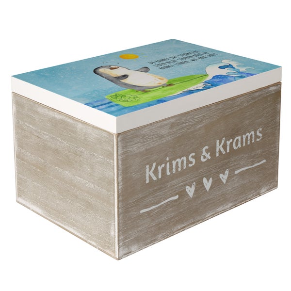 Mr. & Mrs. Panda 25 x 18 cm Holzkiste Pinguin Surfer - Eisblau