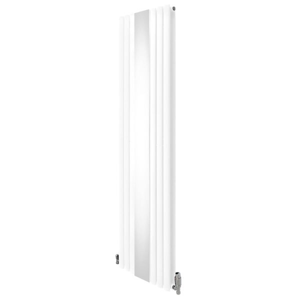 Oval Röhrenheizkörper mit Spiegel & Chrom Thermostatventile - 1800mm x 500mm – Weiß