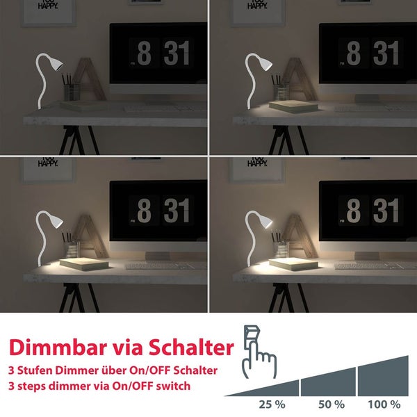 Klemmlampe - 4,8W, 400lm, LED, mit Stecker, dimmbar, warmweiß, weiß