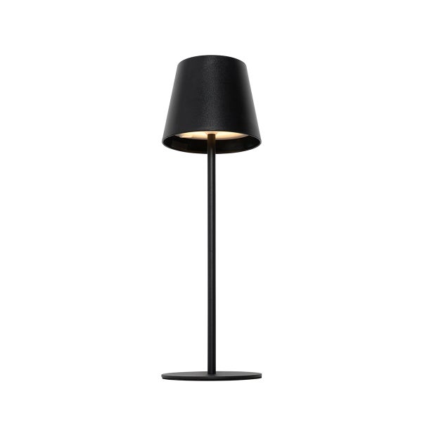 Moderne LED Tischleuchte mit schmalem Standfuß und konischem Schirm für den Innenbereich
